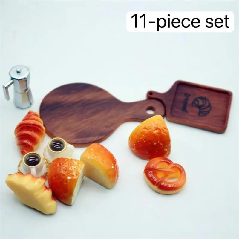Simpatiche miniature di case delle bambole Caffè Pane Colazione Set da 11 pezzi Modello Ornamenti Cucina per bambini Giochi di finzione Giocattolo Accessori fai da te Regali