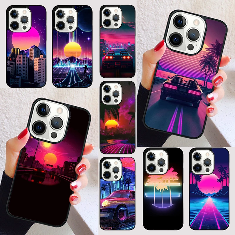 Synthwave Retro 80s Neon cover For iPhone 15 16 13 12 11 14 Pro Max Mini Max SE 2020 7 8 6S Plus Phone Case