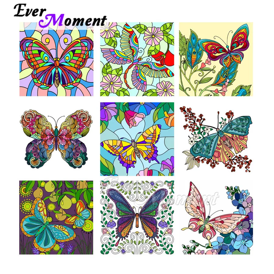 

Алмазная картина Ever Moment, картина со стразами, красочная бабочка, цветок, полная квадратная круглая дрель, алмазная вышивка ASF2059