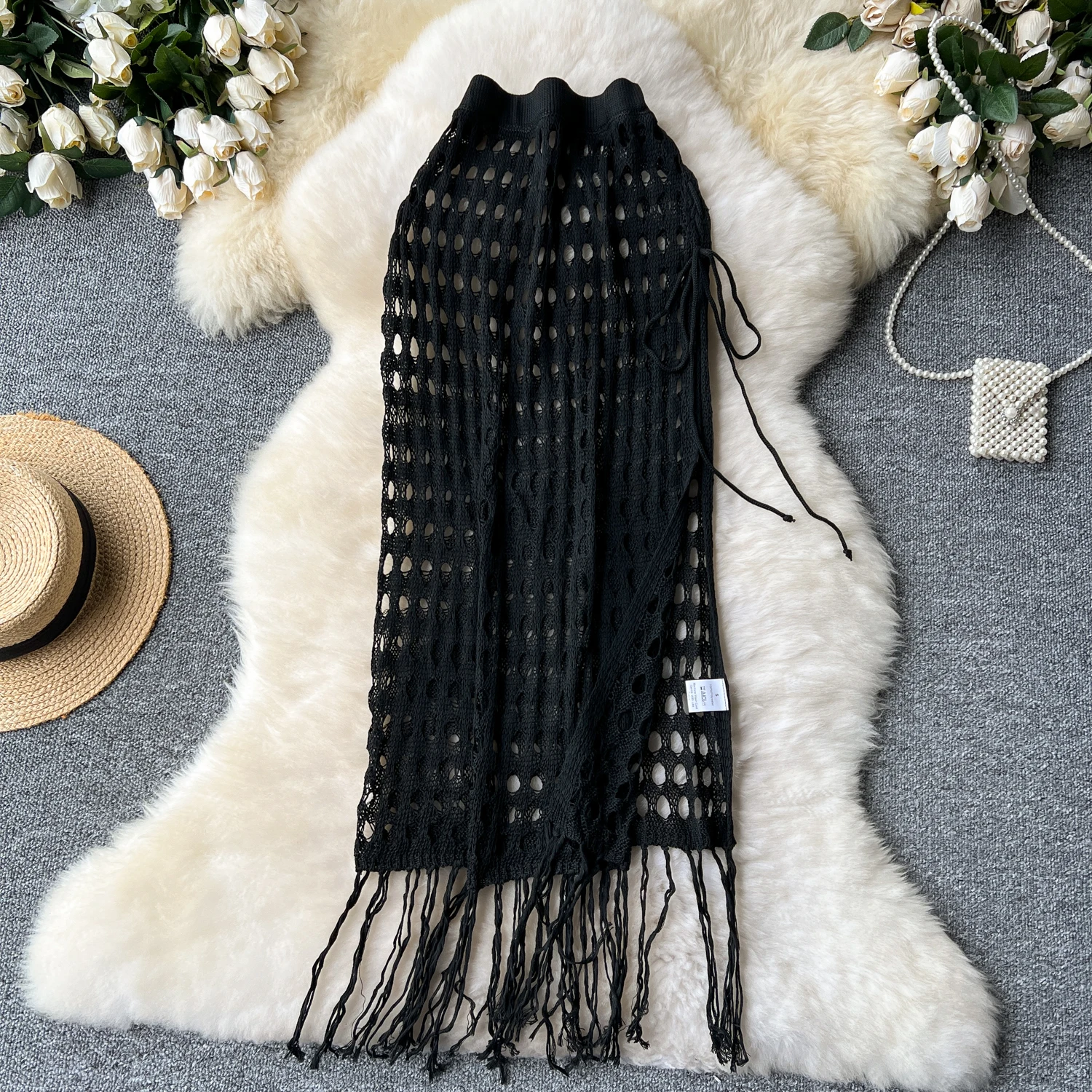 bohemian Chic cut out split sweet High Waist lace-up knit Full Party Fashion Vintage  A-line Skirt summer korean fashion basics