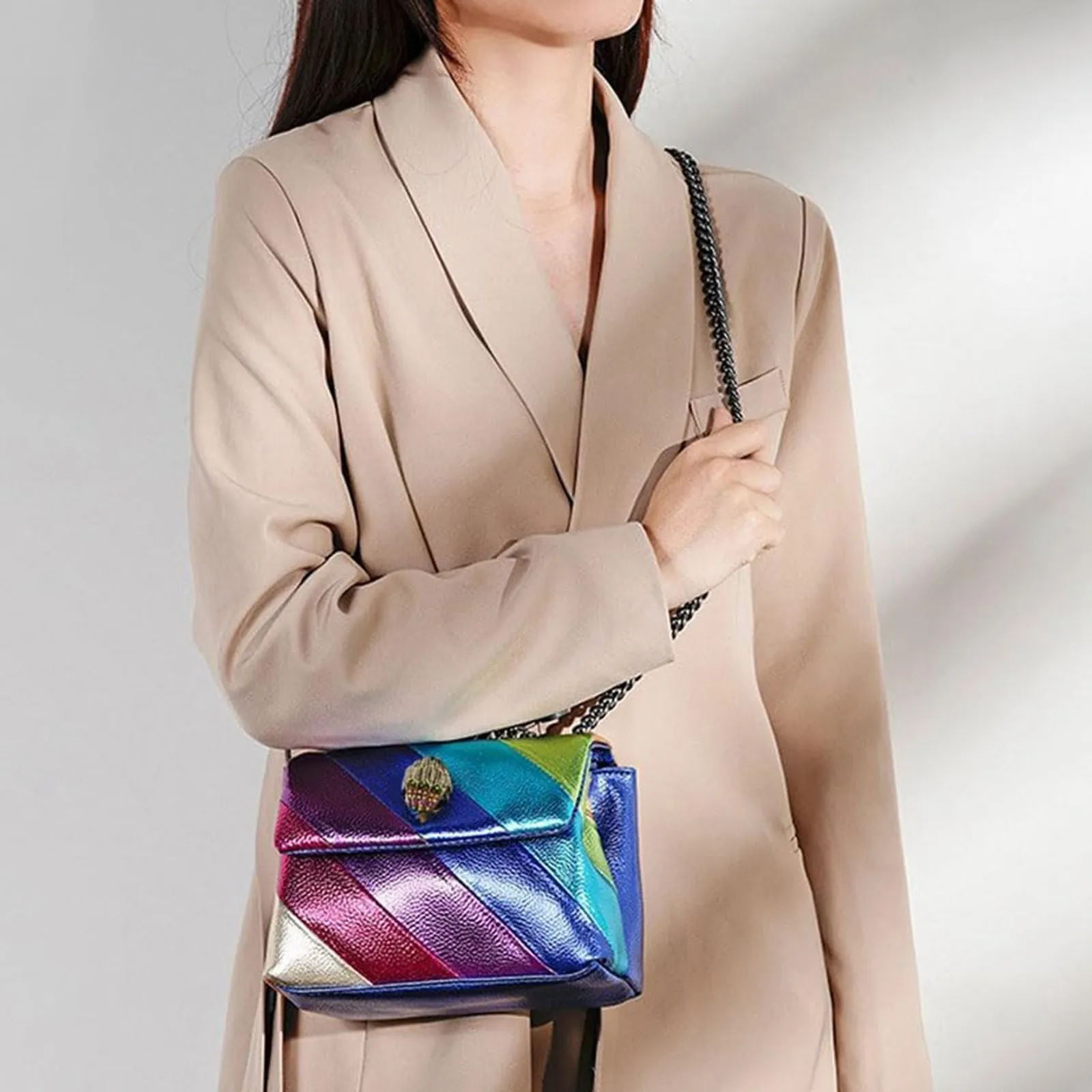 Colorful Patchwork Fashion Chain Bag New Women Bag Rainbow Bag Women Shoulder Bag Crossbody Handbag