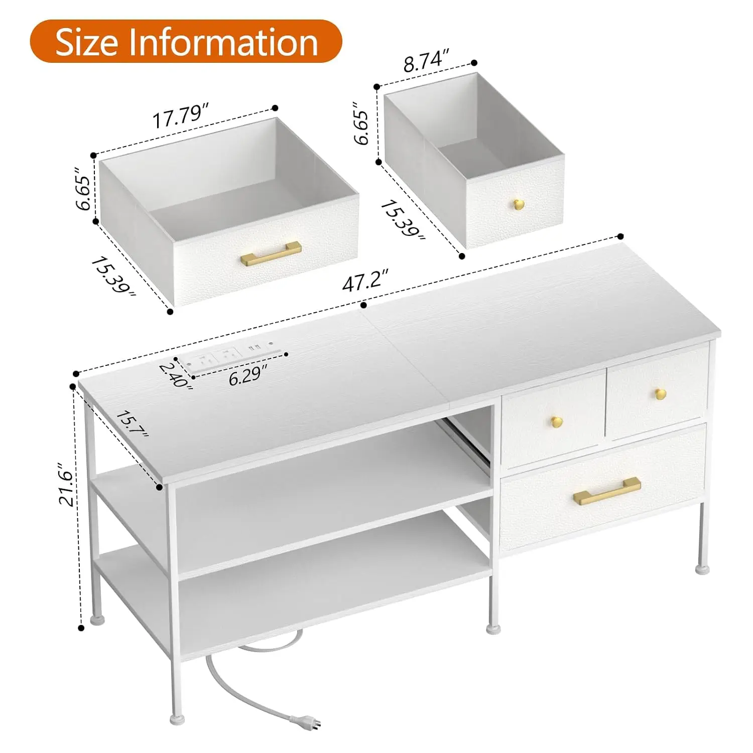 TV Stand LED Lights Power Outlet 43