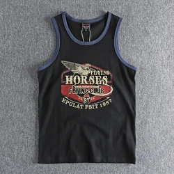 Summer New American Retro Sleeveless O-neck Letter Printed T-shirt Men's Fashion 100% Cotton Washed Old Casual Sports Vest Tops