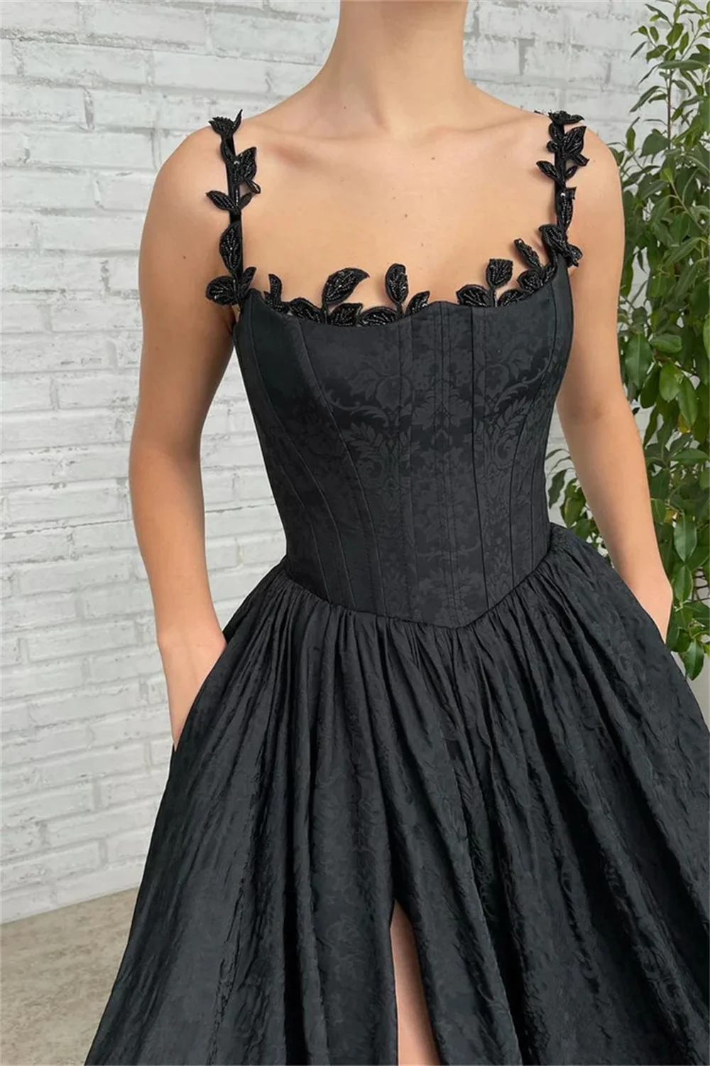 Annie Black Fairy Wedding Dress 3D Embroidery Princess Prom Dresses Sexy Off-shoulder Side Slit Bespoke Occasion Dresses