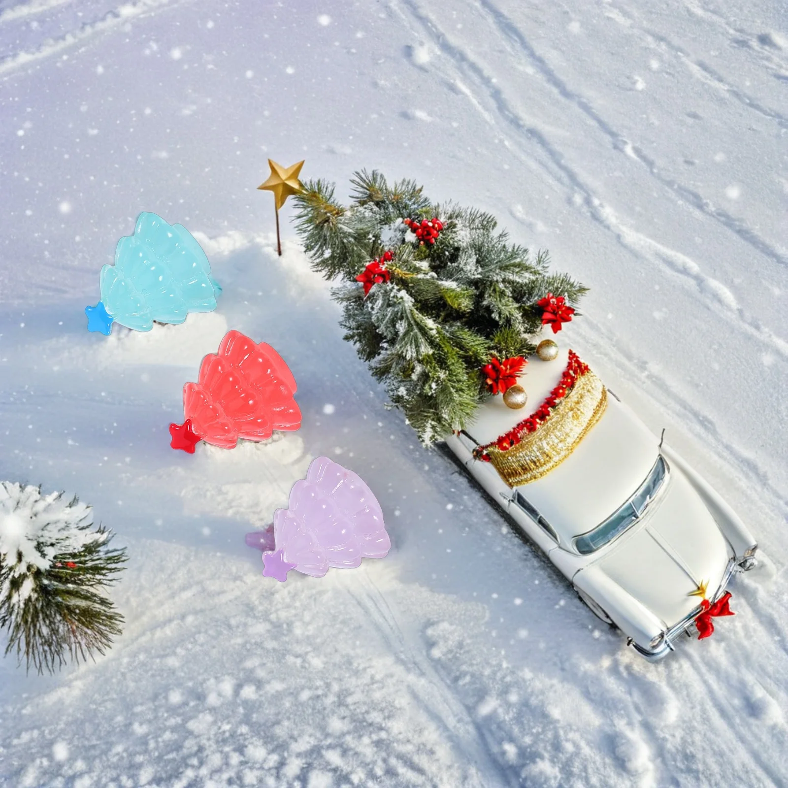 

21Pcs Mini Christmas Tree Resin Figurines Glowing Luminous Night Light Tiny Statues for Festive Holiday Micro Landscape