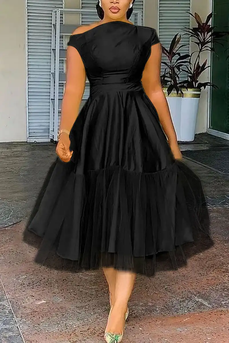 Plus Size Elegant A-line Tulle Midi Dress for Women Gradient Print Sleeveless Party Club Wedding Guest Dress for Summer 2024