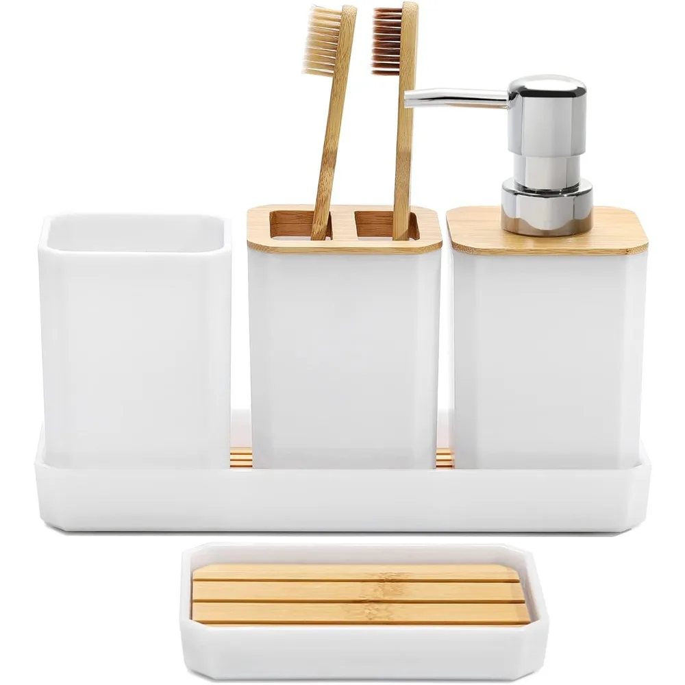 

Набор аксессуаров для ванной комнаты, подарочный набор аксессуаров для ванной комнаты, 5 шт., дозатор мыла, мыльница, держатель для зубных щеток, чашка для зубных щеток, ванитор