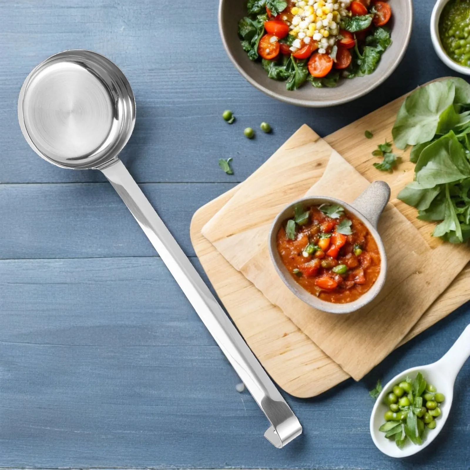2Pcs Stainless Steel Pizza Spread Spoon Flat Bottom Long Handle Sauce Ladle for Ketchup Gravy Chocolate Sauce Baking Cooking