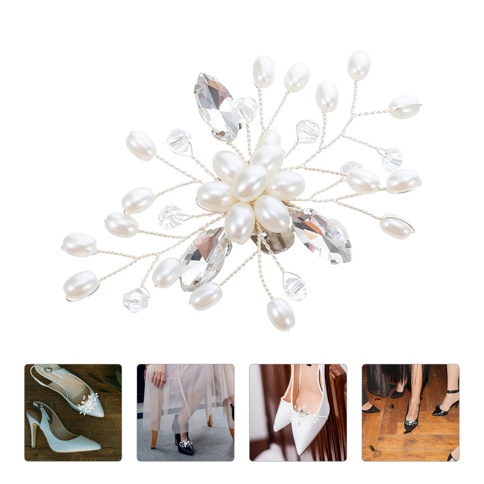 

2pcs Handmade Pearl Detachable Accessories High Heels Flats Floral Elegant Decoration Wedding Buckle Decoration Women Shiny