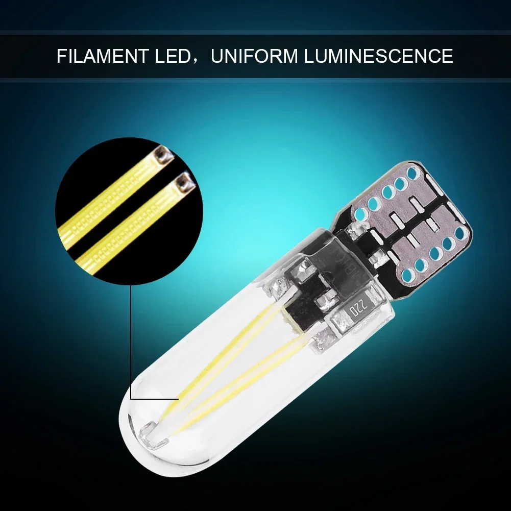 10pcs 12V W5W T10 194 Glass COB Filament LED Car Reading DRL Trunk LED Bulb White Light