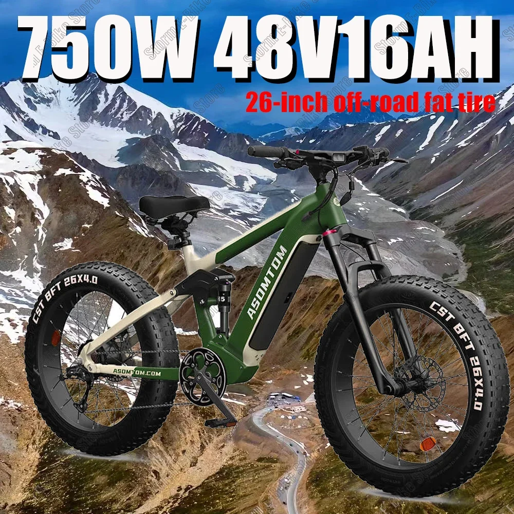 Adult E-Bike 750W motor48V16AH lithium battery  All-terrain Off-road Electric Bike45KM/H 26-inch Fat tire Mountain Electric Bike