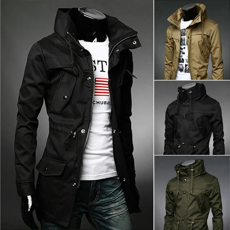 England style high collar jacket trench men Army green business casual slim windbreaker for men coat jacket m-xxxl cosplay