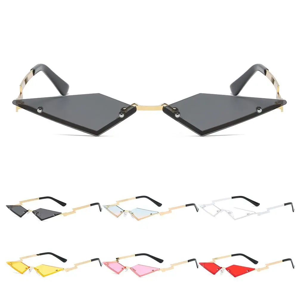 Rimless Lozenge Sunglasses Retro Metal Frame Colorful Polygon Sun Glasses UV400 Halloween Eyeglasses for Women & Men