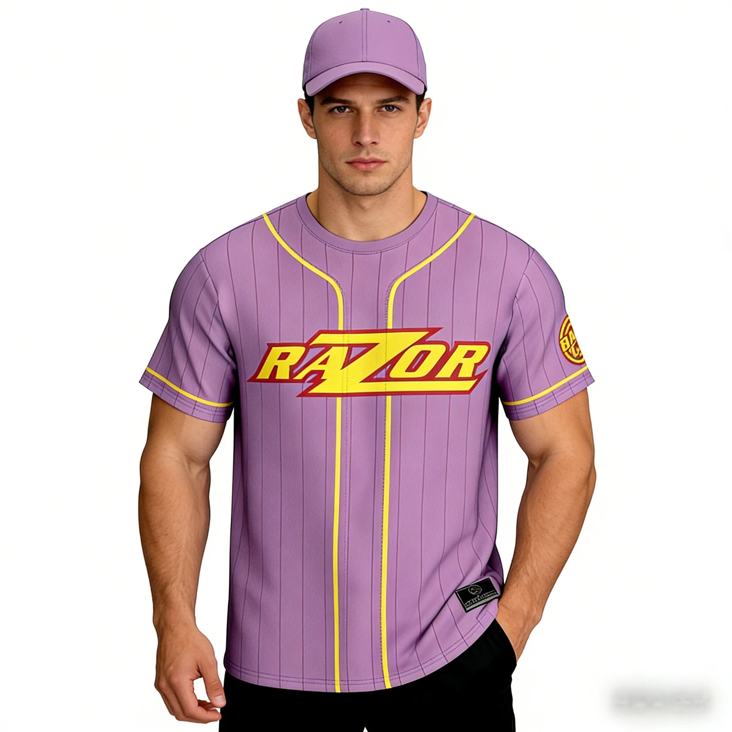 Camiseta de béisbol Purple Razor Ramon para hombre, diseño simple y elegante, holgada y transpirable, adecuada para deportes al aire libre y fitness
