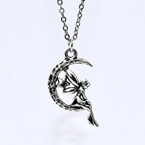 Europe and America Silver Color Bend Moon Fairy Necklace UNISEX Casual Daily Versatile Jewelry Necklace