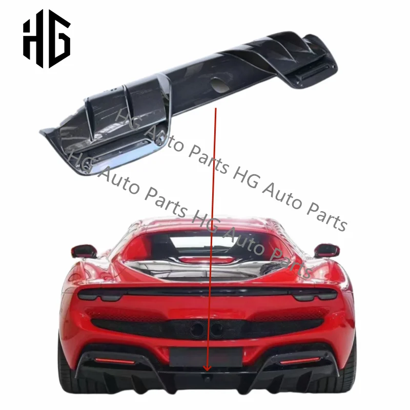 Glossy Dry Carbon Fiber OEM Style Rear Bumper Trunk Lip Spoiler Body Parts For Ferrari 296GTB Car Accessories Rear Diffuser