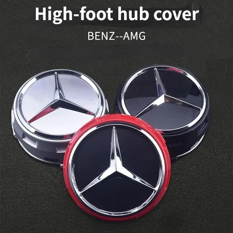 New 4pcs 75mm Black Red Raised Car Styling Wheel Center Cap Hub Covers Badge For Mercedes Benz AMG A0004000900 Car Accessories