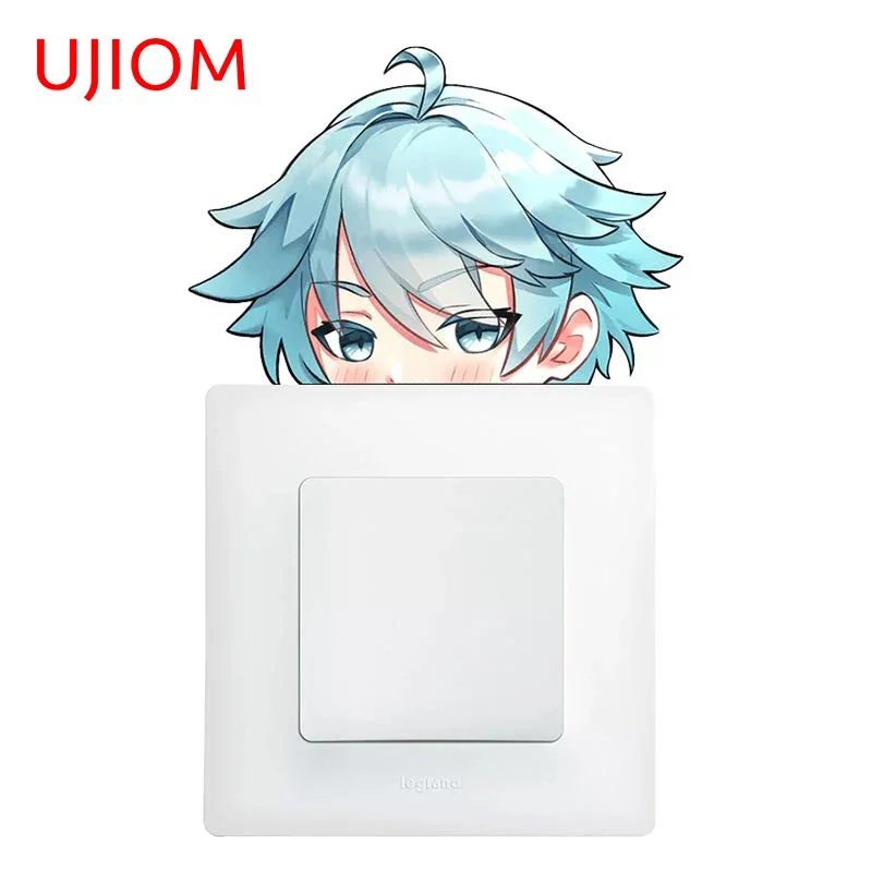 UJIOM 13cm X 9.7cm Genshin Impact Chongyun Kawayi Wall Peeping Sticker Occlusion Scratch Living Room Decal Amusing Switch Decor