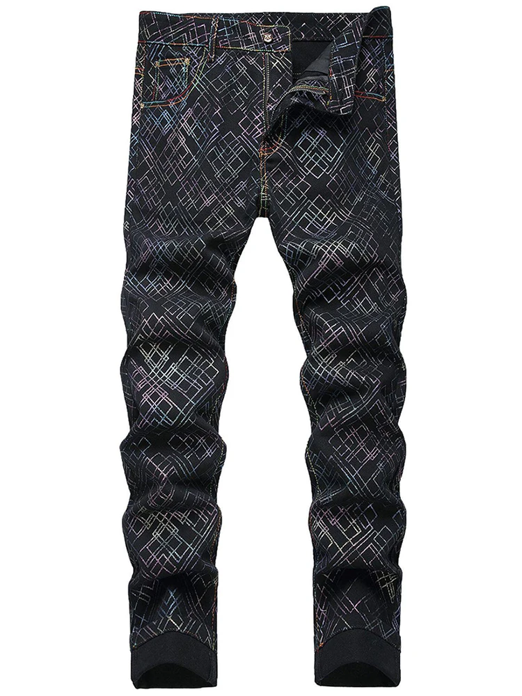

Men's Casual Printed Plaid Denim Jeans k Pattern Painted Pants Faionable Urban Sle Breathable Comfortable Fit