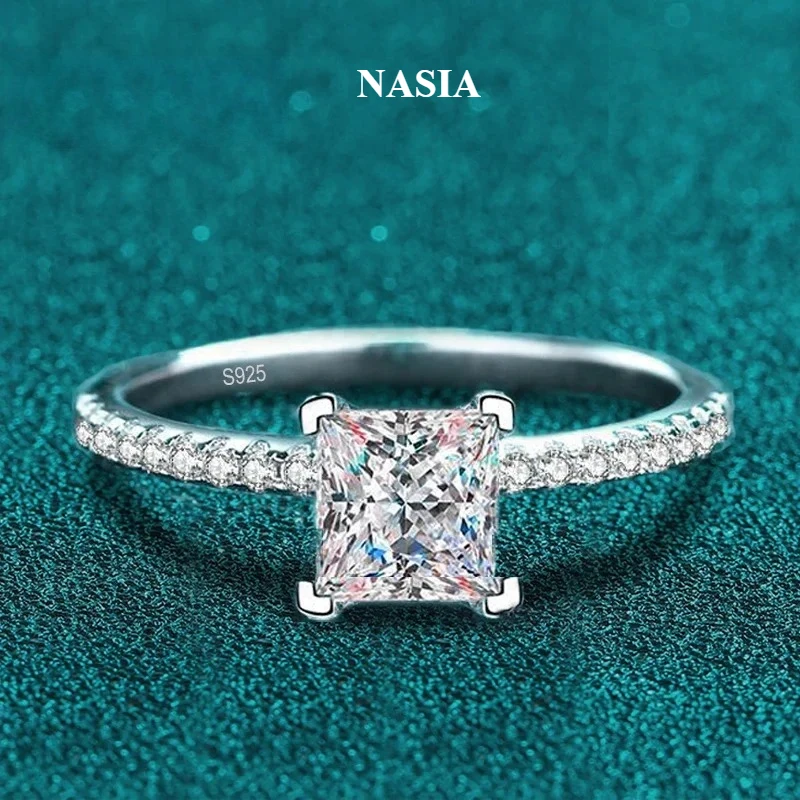 NASIA 1ct 2ct Princess Moissanite Engagement Ring for Women D VVS1 Diamond Proposal Bridal Rings Sterling Silver Wedding 2026