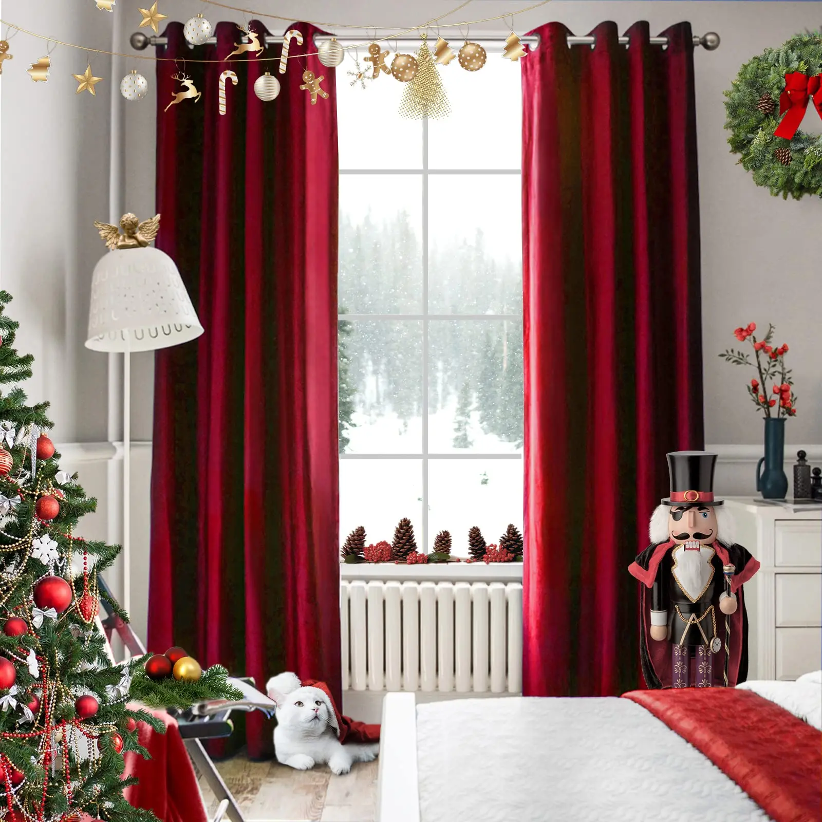 Wine red velvet blackout and heat-insulating curtains light luxury retro velvet curtains suitable for bedrooms,Decor