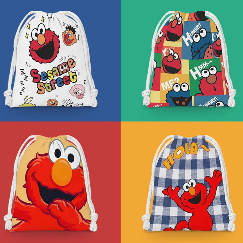 Nueva Barrio Sésamo Elmo pájaro grande dibujos animados lindo bolsillo con cordón bolsa de almacenamiento bolsa de lavado portátil bolsa de cosméticos al por mayor