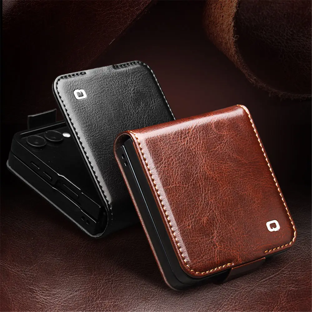 

Genuine Cowhide Leather Magnetic Buckle Case for Samsung Galaxy Z Flip7 6 Card Slot Cover