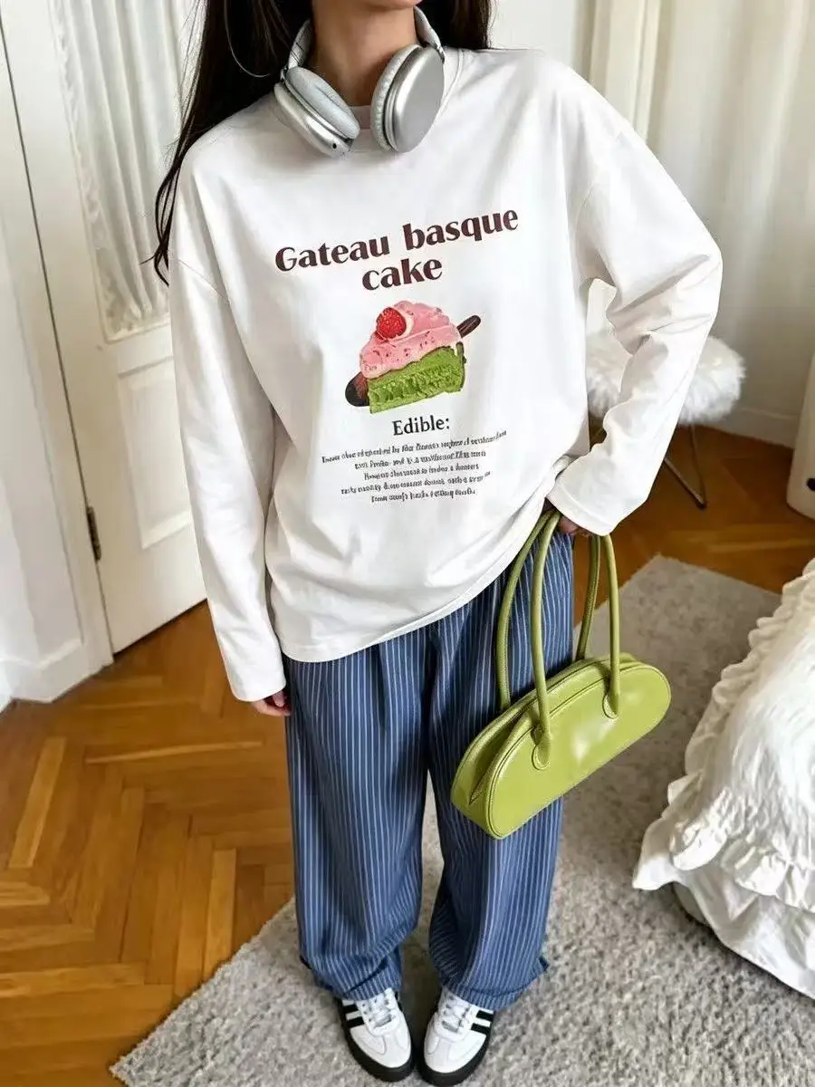 New women's high-quality long sleeved top with fashionable printed loose fit, a must-have for all seasons.