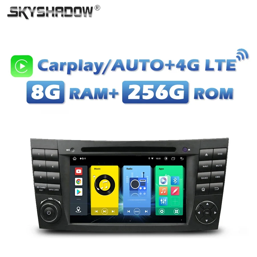 4G SIM DSP Carplay Auto Android 13.0 8G+256G Car DVD Player Wifi Bluetooth 5.0 RDS RADIO GPS For Benz E-Class W211 CLS W219 W463