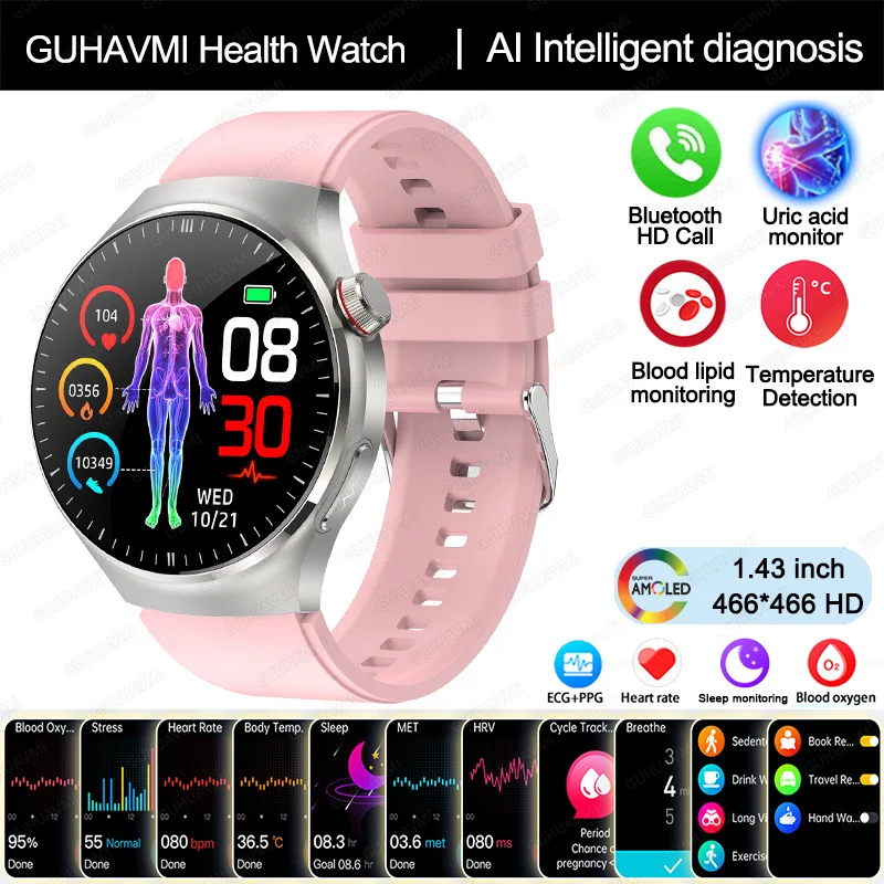 2025 Nieuwe slimme horloge van verpleegkwaliteit Bloedzuurstof Bloedlipide Urinezuur ECG + PPG Lichaamstemperatuur Bluetooth Oproep Gezondheid Smartwatch