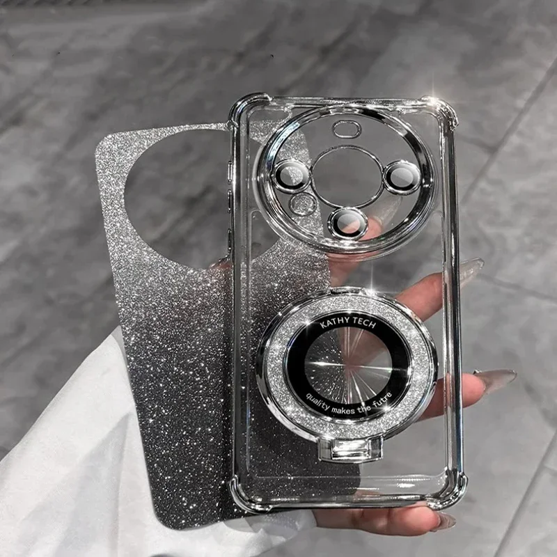 Luxury Glitter Bracket Case For Xiaomi Redmi Note 13 13C 12 12S 12C 11 11S 10 10C 13ProPlus POCO M5S M6 Ring Transparent Cover