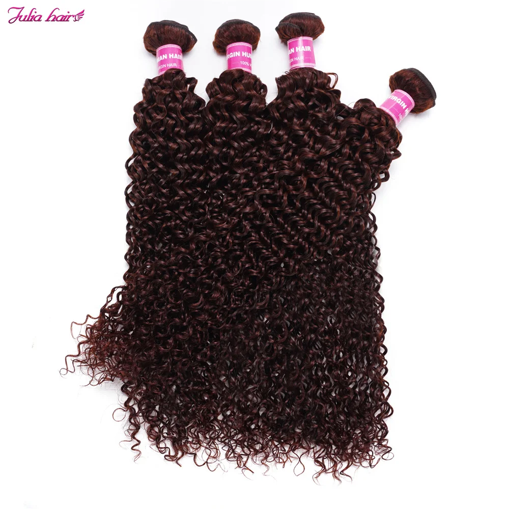 Reddish Brown Curly Human Hair Bundles With Closure Colored Brazilian Curly Human Hair Weaving  With Closure