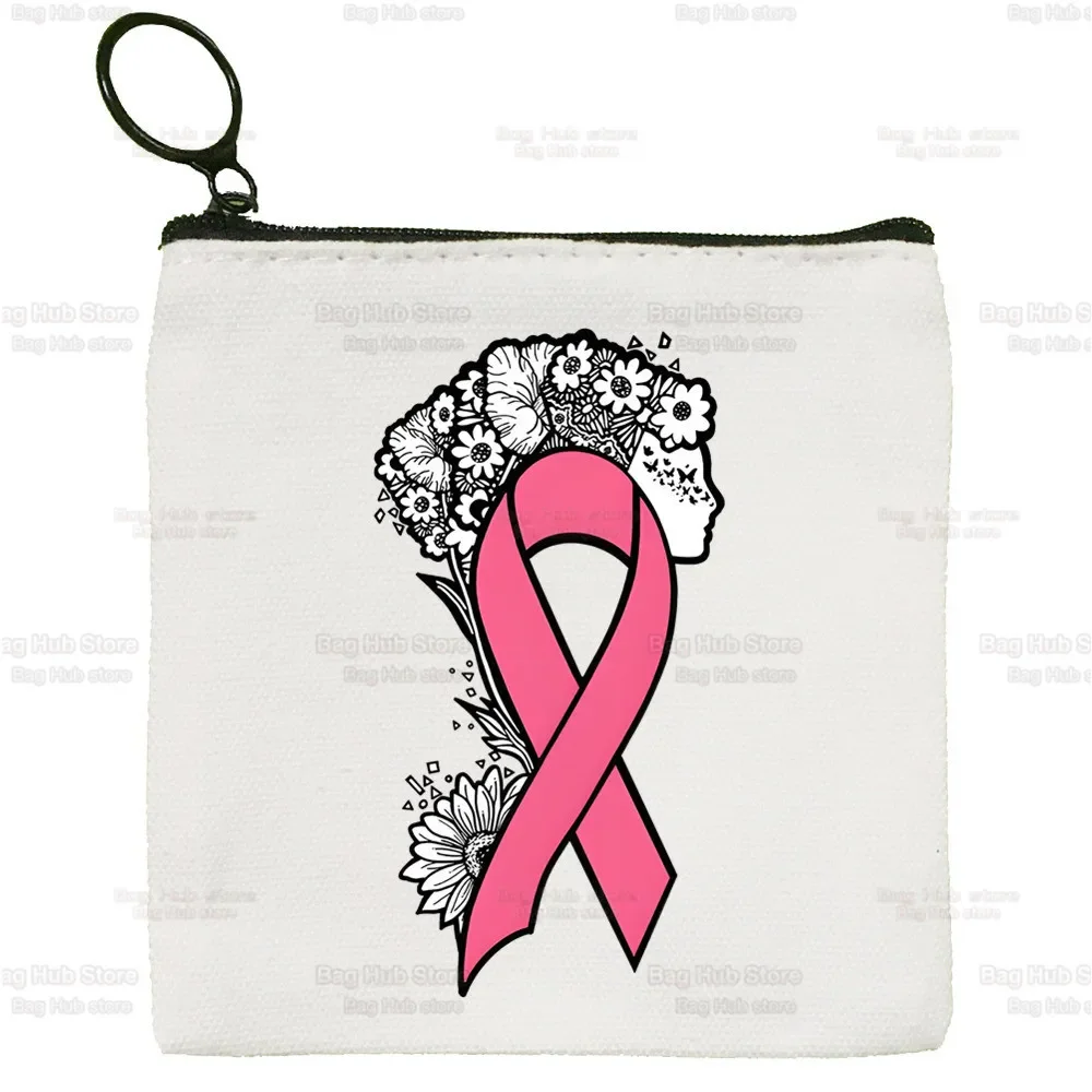 Ottobre rosa consapevolezza del cancro al seno tela portamonete portamonete collezione borsa di tela portafoglio piccolo portachiavi con cerniera