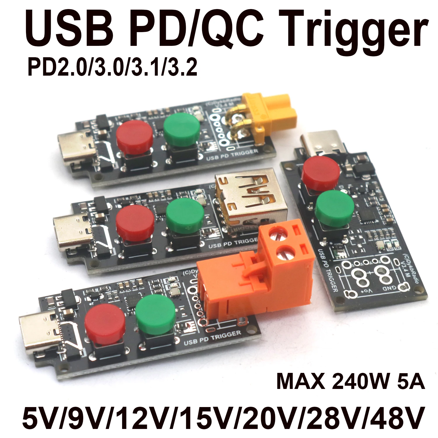 Adaptador de Alimentação de Carregamento Rápido Teste pd para dc Disparadores de Tensão 140w 5a Tipo-c Usb pd Decoy qc Pd3.1 5v 9v 12v 15v 20v 28v