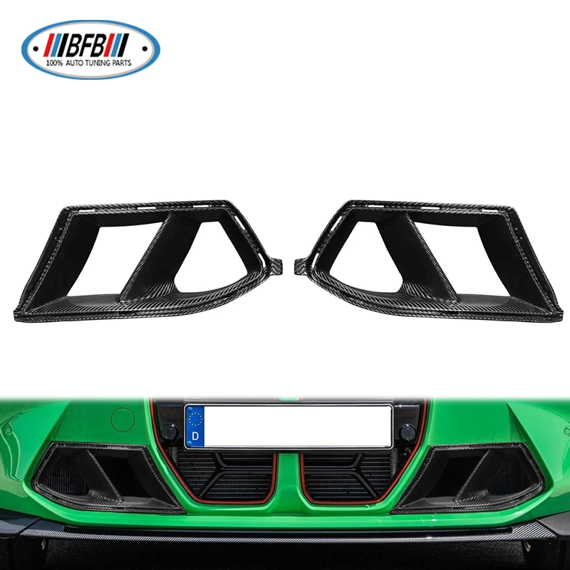 Real Dry Carbon Front Bumper Side Air Vent Trim Fog Light Hood Intake Frame Cover Grille For BMW G80 M3 G82 G83 M4 2021-2024