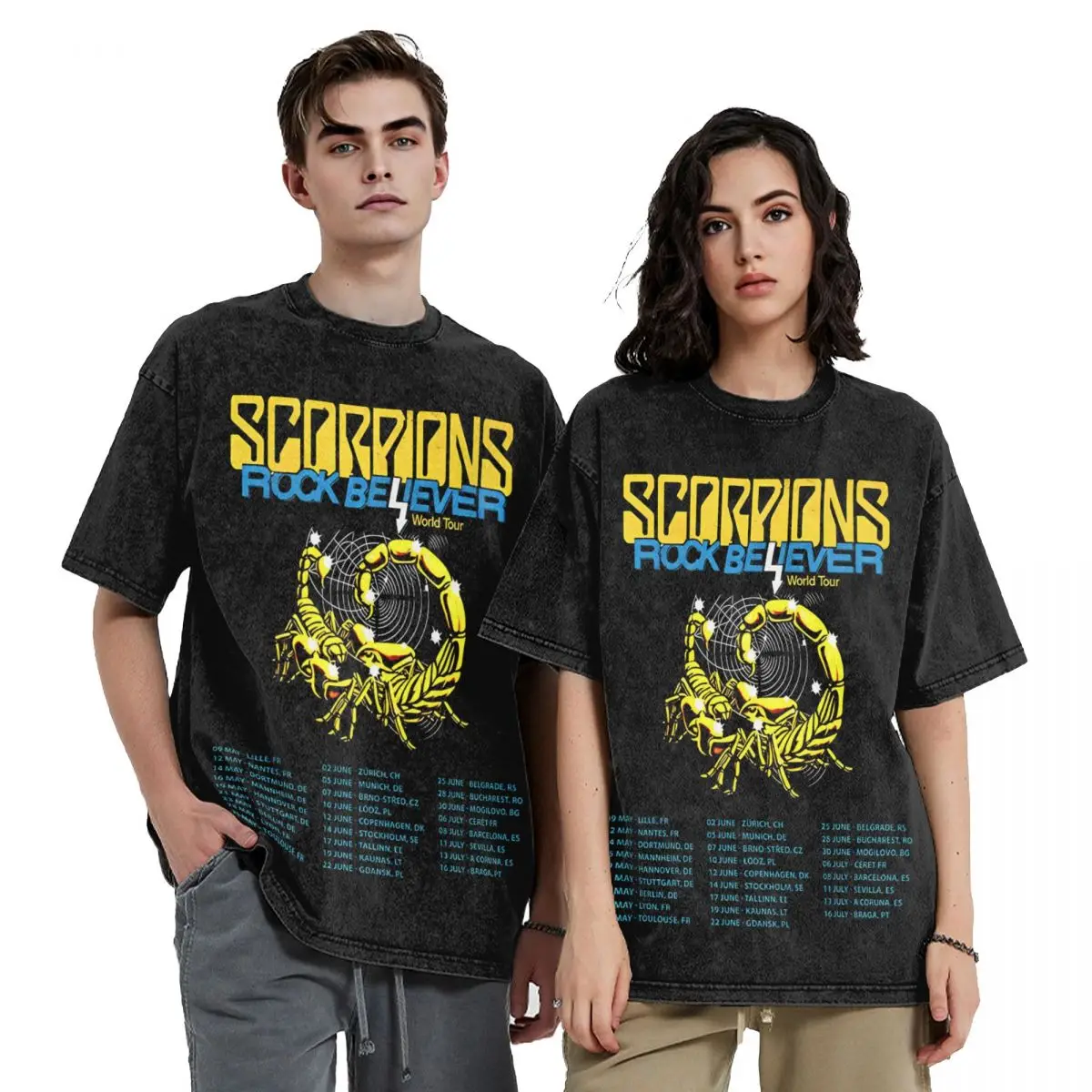 Band Scorpions Concert Tour Music Washed T Shirts Streetwear Hip Hop Novelty T-Shirts Tees Men Women Cotton Harajuku