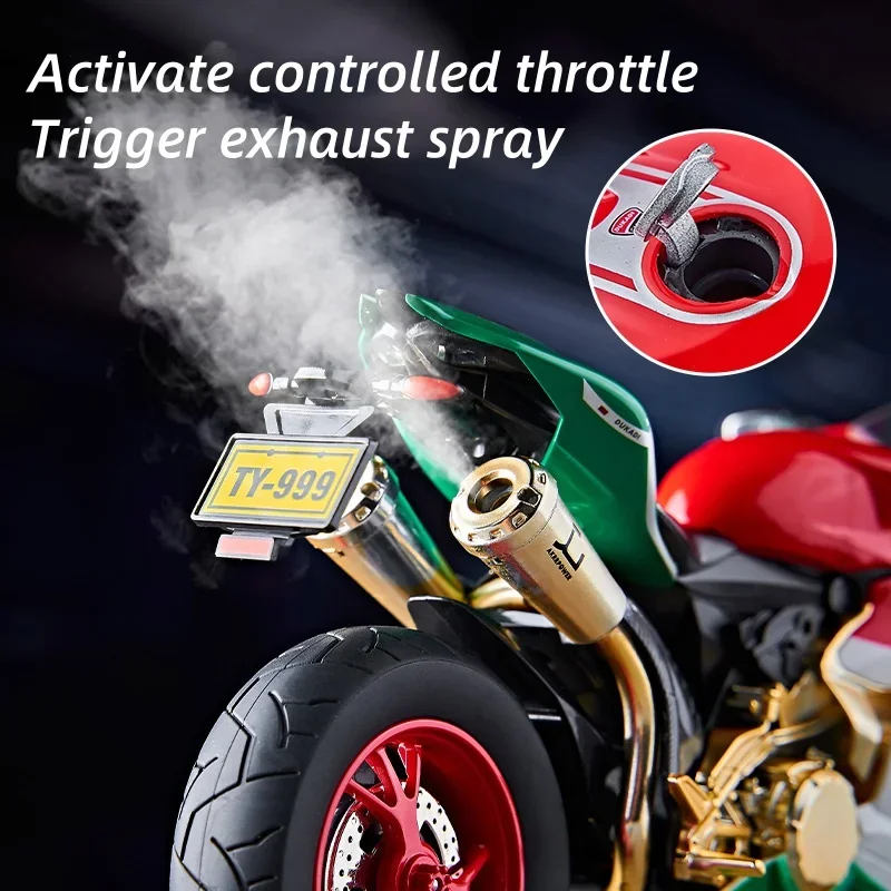 โมเดลรถมอเตอร์ไซค์ 1:9 1199 Panigale ผลิตจากโลหะผสมแบบหล่อขึ้นรูป พร้อมเสียงและไฟ ของเล่นรถออฟโรด ของสะสม พร้อมฟังก์ชั่นพ่นสี