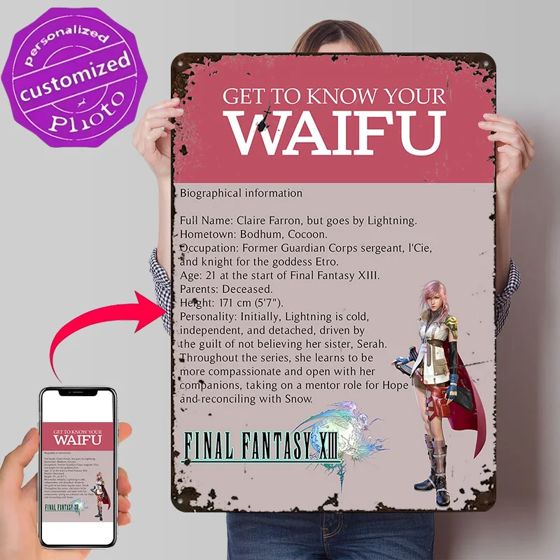Get to Know Your Waifu: Lightning Metal Poster Perfect Gift for Fans Lovers Personalized Wall Art Metal Sign for House Wand Deko