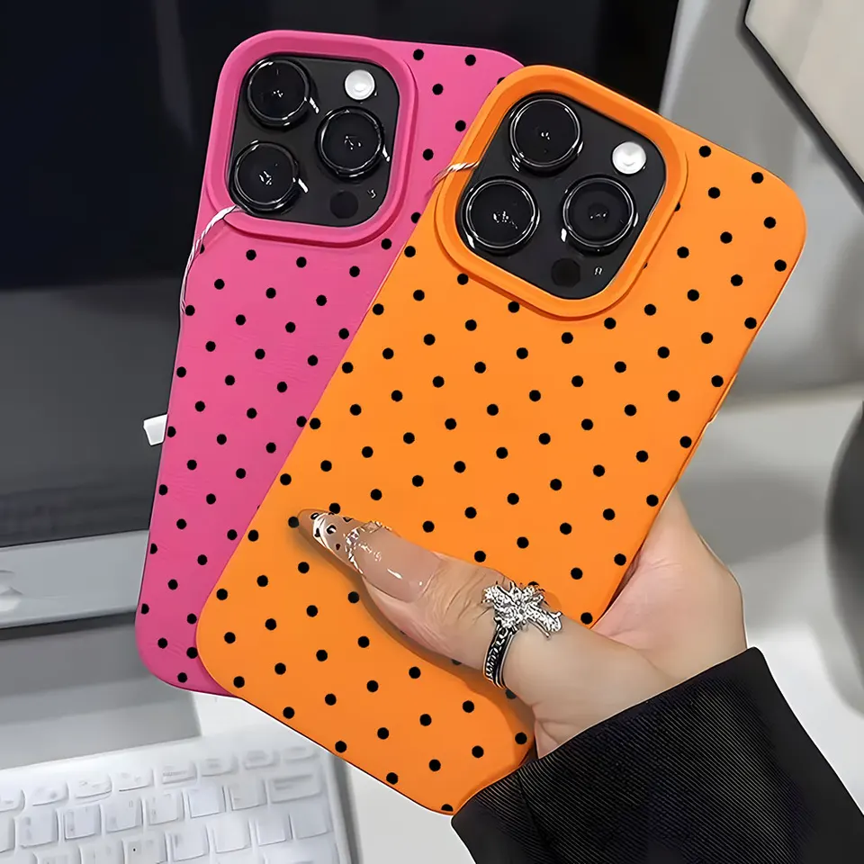 Funda de teléfono suave de lychee con patrón de lunares negro vintage para iPhone 15 16 17 Pro Max 11 12 13 Pro 15 14 Plus 17 Air X Xs XR 6