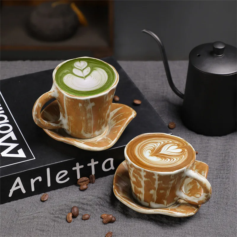 Vintage Ceramic Tea Cup Set with Saucer And Handle Espresso Mug for Latte Cafe Macchiato Unique Gift for Men And Women