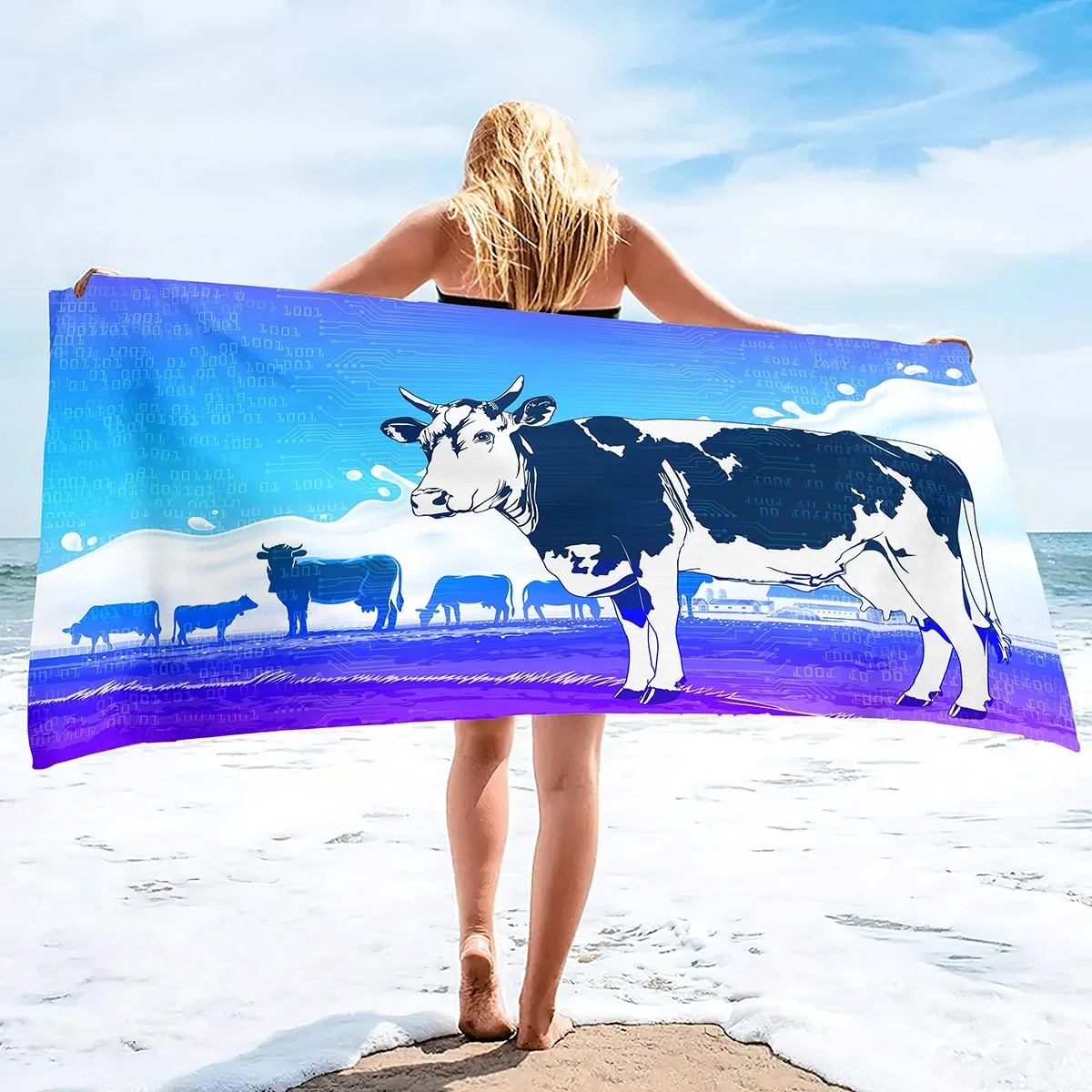 Cute Cow Print Beach Towel Microfiber Bath Towels Oversized Cute Animal Quick Dry Pool for Bathroom Camping Boy Girl Adult Mat