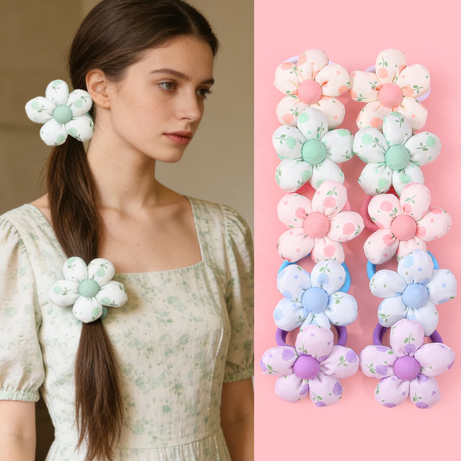 

2/10 штук повязок для волос из свежей цветочной ткани с высокой эластичностью, мягкие, нежные и универсальные.