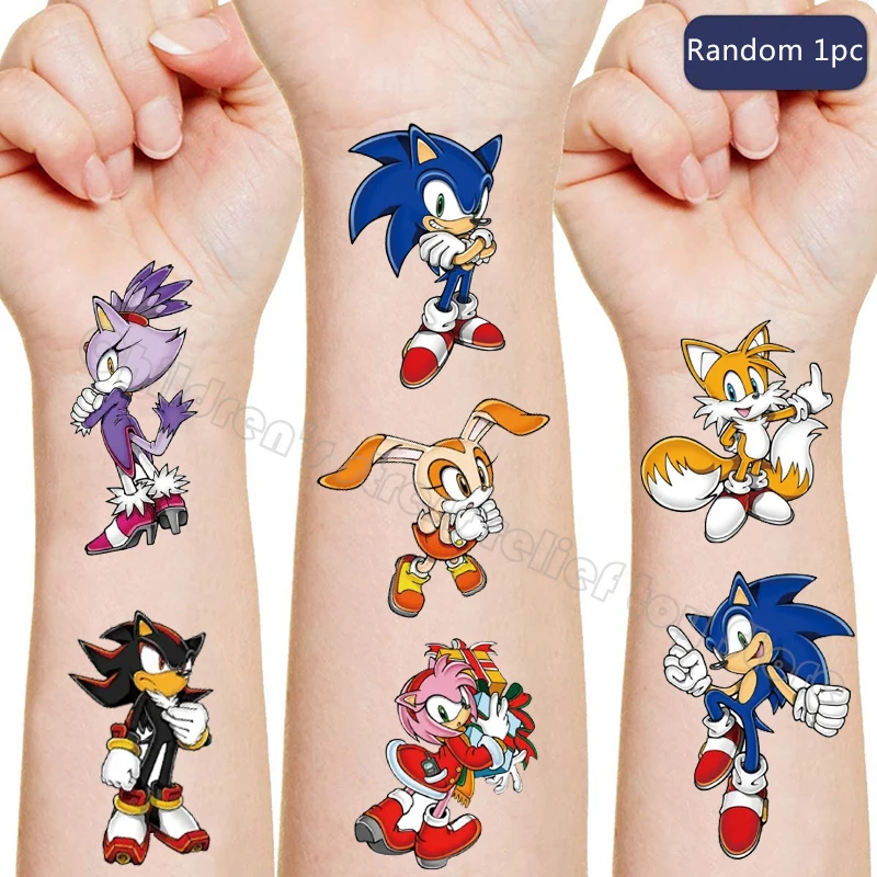 Cartoon Sonices Tattoo Stickers Children\'s Toys Amy Rose Shadow Tattoo Stickers Anime Image Waterproof Durable Tails