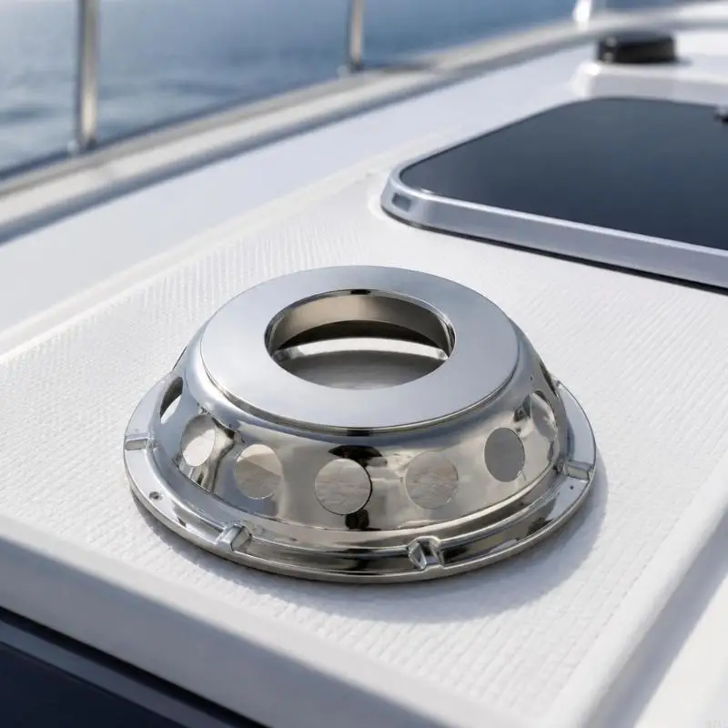 M76E Yacht-Belüftungs-Ersatzteile, runder Deck-Entlüftungsauslass aus Edelstahl mit erhöhten Öffnungen und vorgebohrtem Flansch – Detail 5