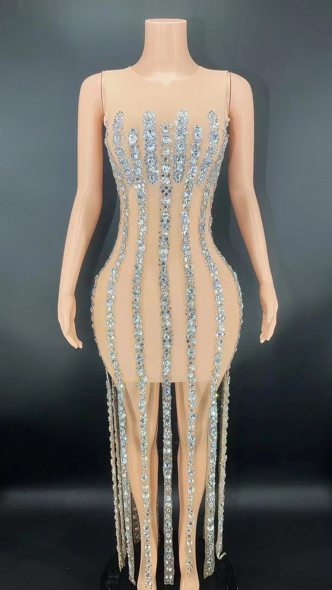 

Full Big Rhinestones Bright Bra MINI Dress Birthday Celebrate Sexy Performance Outfit Female Singer Stage Wear