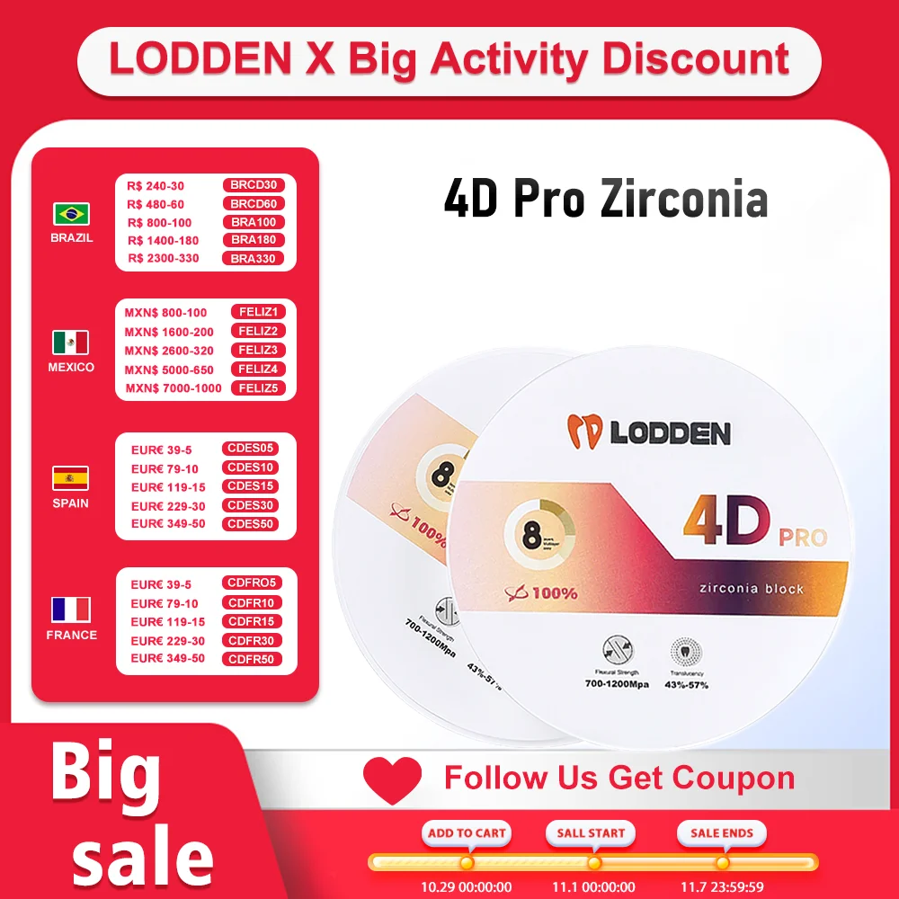 4D Pro Multilayer Zirconia Dental Lab 8 Layer CAD CAM Open System 98x22mm 45%-57% High Strength Zirconia Block