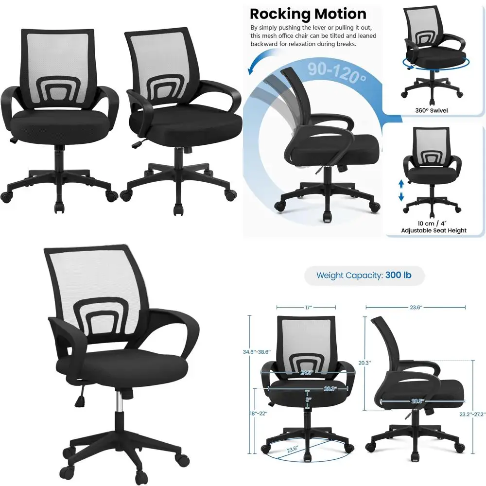 

Mid-Back Swivel Ergonomic Mesh Office Chair with Lumbar Support and Adjustable Height, Desk Chair with Armrests