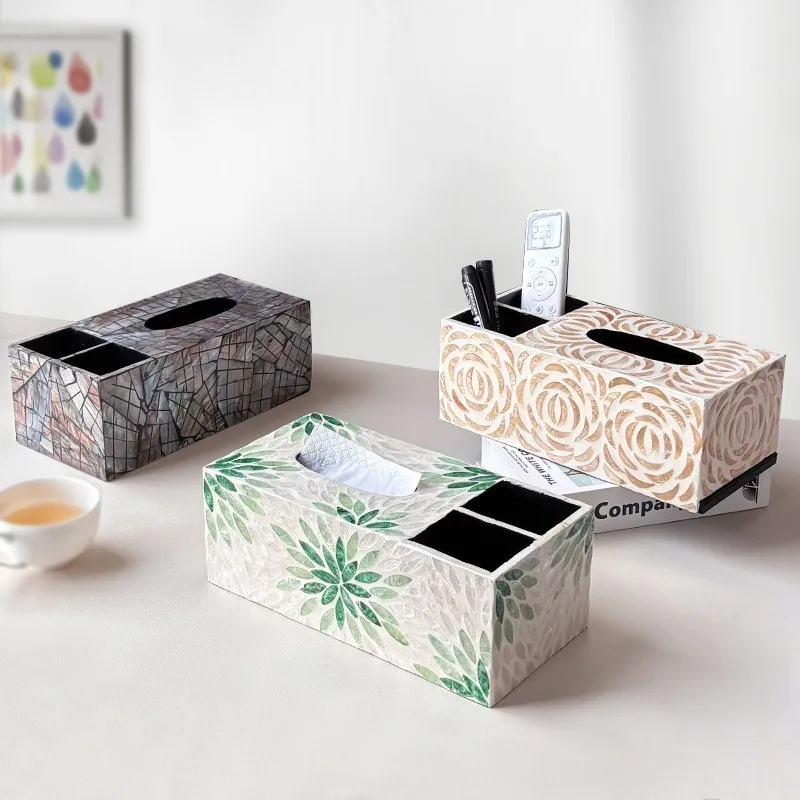 Rectangular Seashell Tissue Box Natural Fritillary Storage Box Multifunctional Paper Drawer Remote Control Living Room Organizer