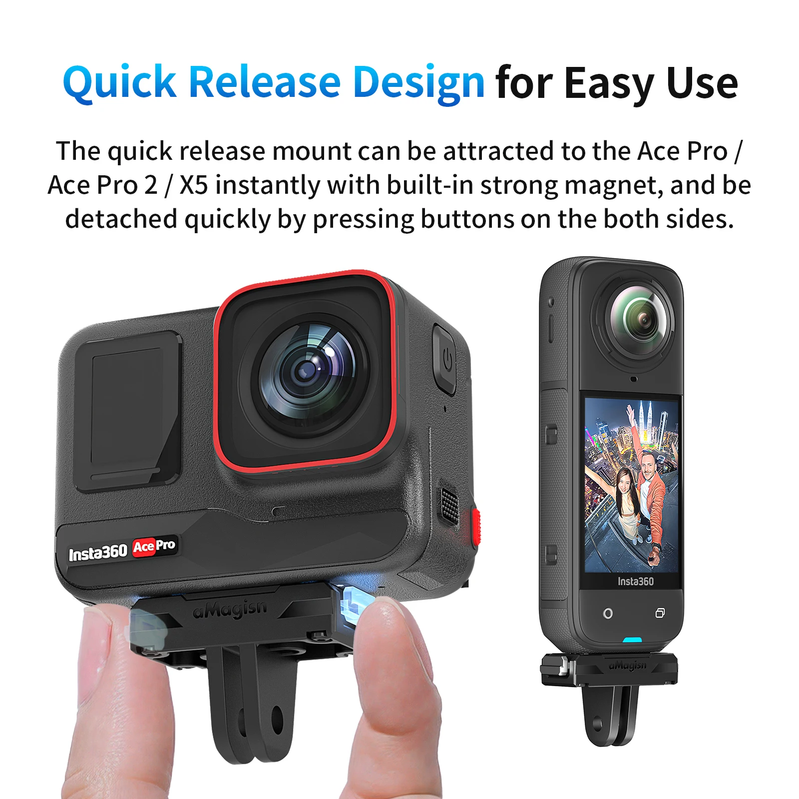 حامل aMagisn سريع التحرير لـ Insta360 X5، قاعدة مغناطيسية بلاستيكية مع محول 1/4 و2 شقوق لملحقات Insta 360 X5