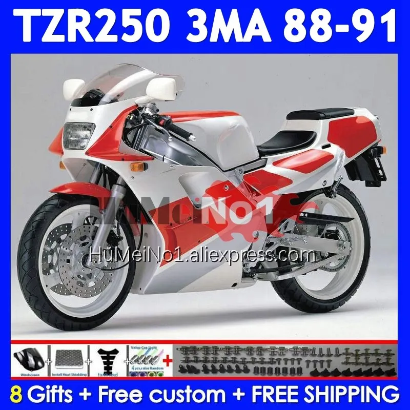 Kit For YAMAHA TZR-250 3MA TZR250 YPVS RS TZR 250 88 89 White red 90 91 375No.21 TZR250R TZR250RR 1988 1989 1990 1991 Fairing